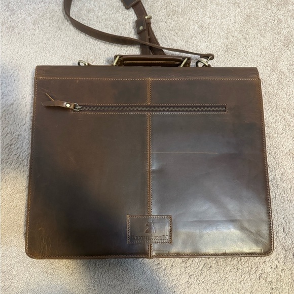 Leather Farm Brown Leather Laptop Case Crossbody Bag - Picture 7 of 11